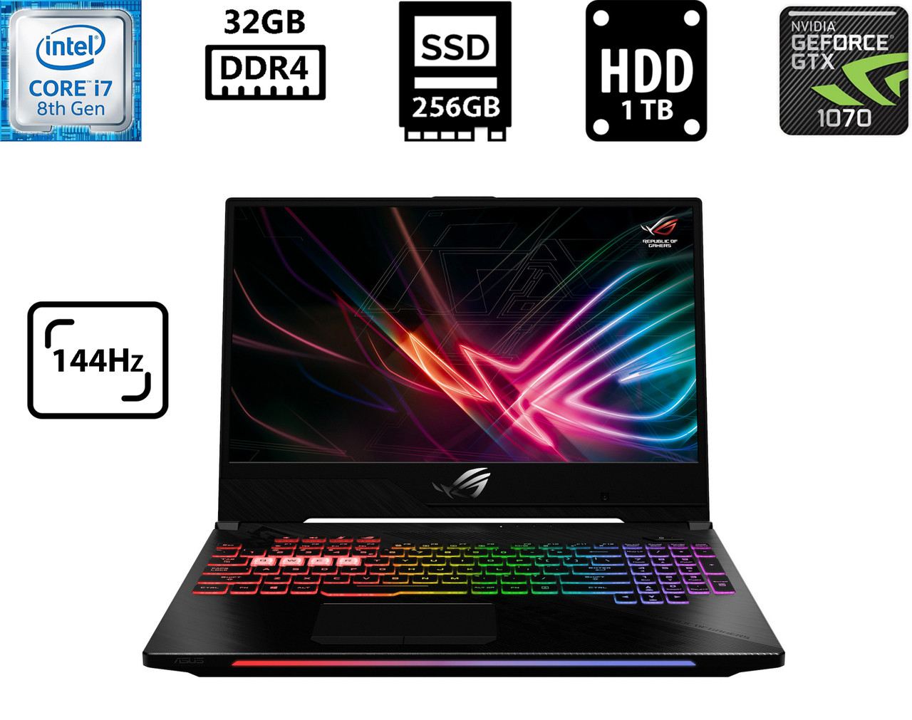 Ноутбук Asus ROG Strix Scar II GL504GS/15.6" IPS 1920x1080 144Hz/Core i7-8750H/32GB/SSD 256GB+HDD 1TB/GeForce GTX 1070 8GB Б/В