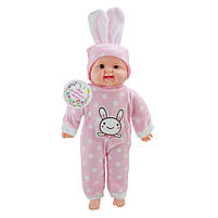 Пупс музичний SEL-0006, 4 види, батарейки, у комбінезоні з вушками, 43 см, фото 3