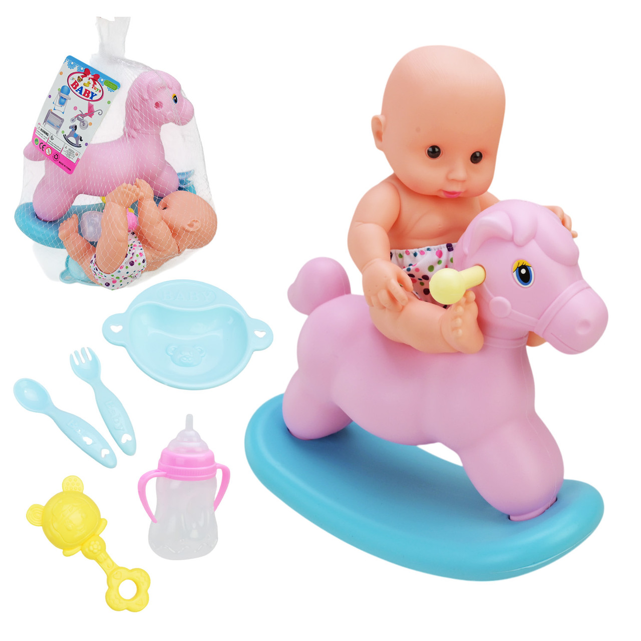 Пупс LD9402D-H з аксесуарами у сітці 23 см, фото 1