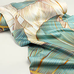 Сатин digital, ширина 240 см "Листя монстери" бірюзово-золоті на білому тлі №SB-3460