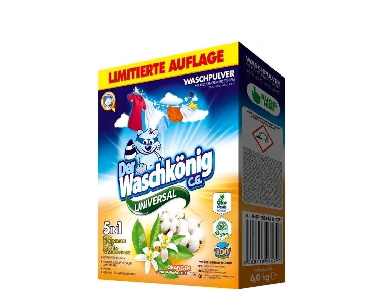 Пральний порошок універсальний Der Waschkönig Universal 6 кг Апельсин та бавовна