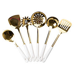 Набір кухонного приладдя на підставці 7 предметів аксесуари для кухні Білий із золотом Lugi