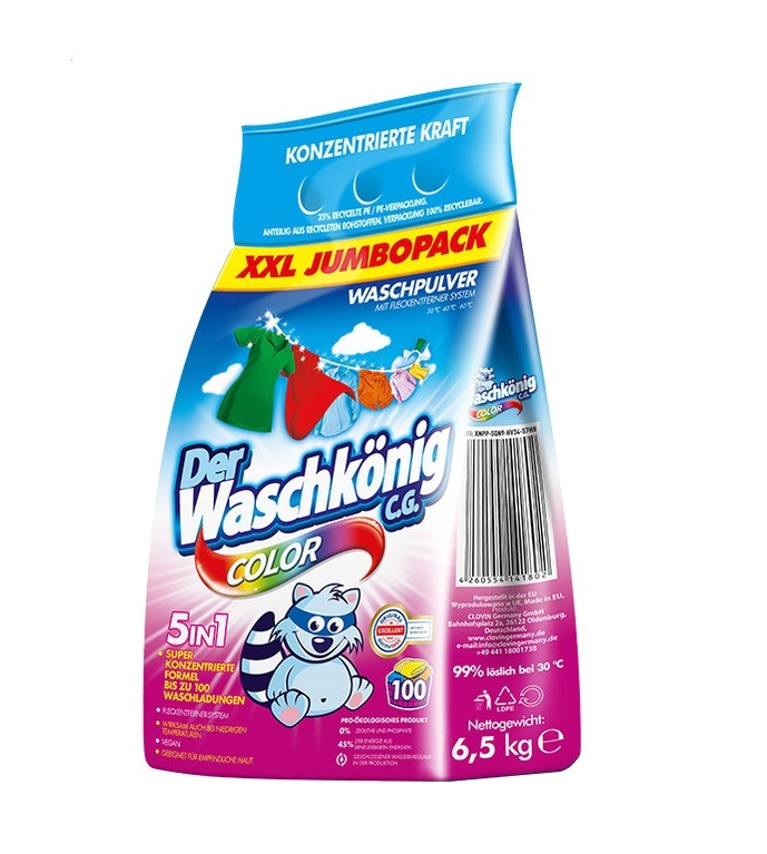 Пральний порошок для машинного та ручного прання Der Waschkönig Color 6,5 кг