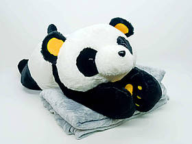 М'яка іграшка-подушка «Панда» (70 см) з сірим пледом (170*105 см) M18204