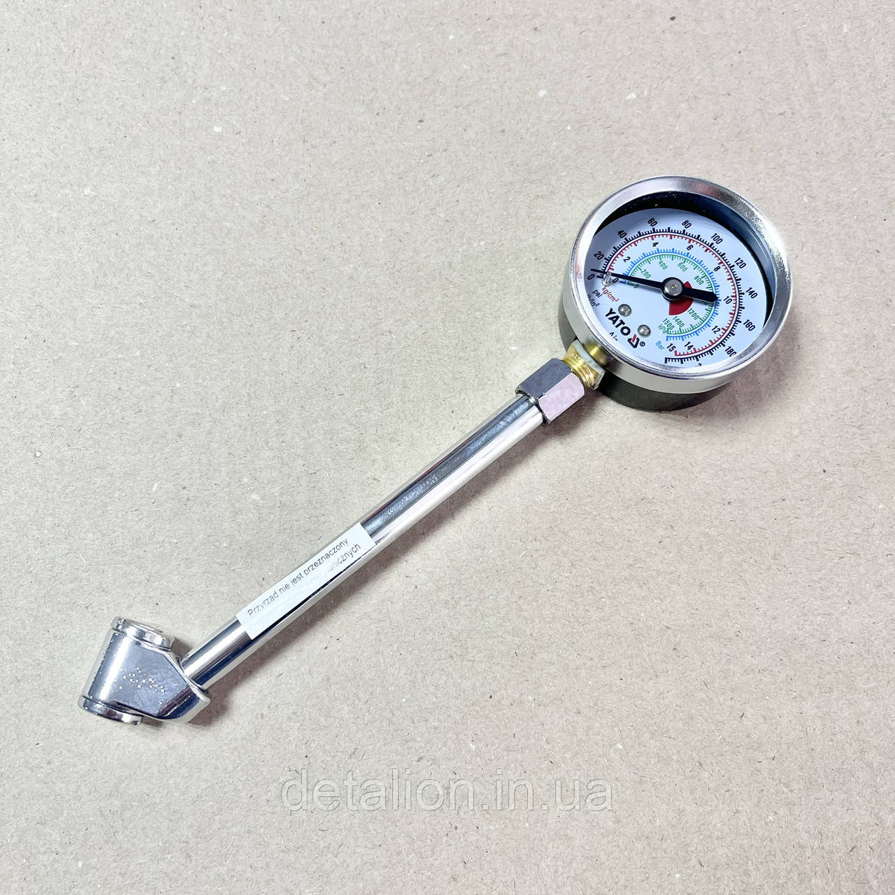 Манометр до коліс вантажних авто YATO : L= 140 мм, P= 0-15 Bar (220 PSI)