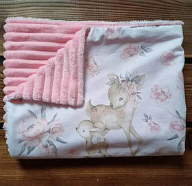 Дитячий плед із бавовни та плюшу Мінкі для новонародженої дівчинки на виписку з пологового BST Рожевий