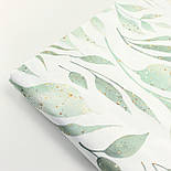 Сатин digital, ширина 240 см "Виткі листочки з позолотою" на білому тлі №SB-3461, фото 6