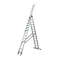 Драбина алюмінієва трисекційна GTM KME314 3x14 сходинок 3.8-9.74м (KME314)