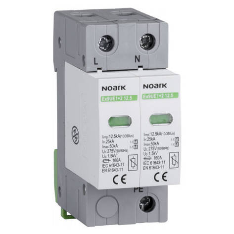 Обмежувач імпульсної перенапруги ОПН Ex9UE клас 1+2 (B+C) 12.5 2P 275V AC Noark 103336 plug-in технологія, фото 1