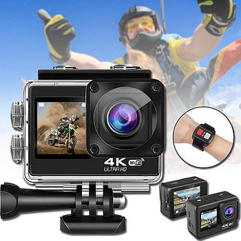 Екшн-камера водонепроникна з двома дисплеями та пультом Action Camera Q60AR 12MP 4K 60 FPS WiFi