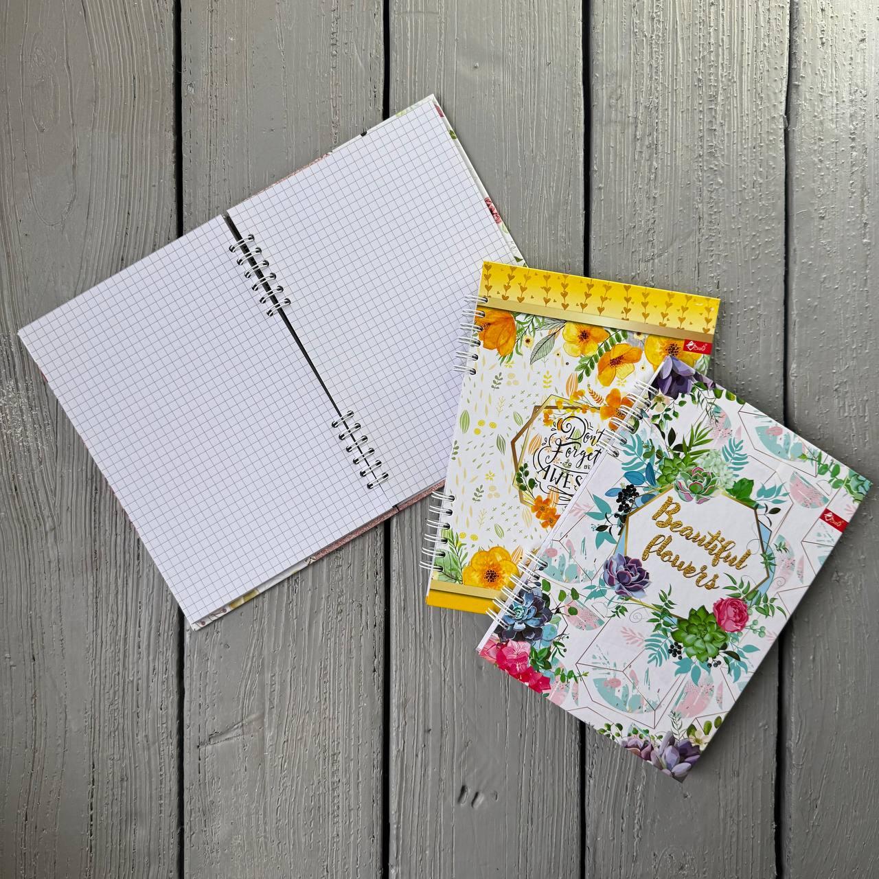 Блокнот А5, 80 аркушів, тверда палітурка, блок офсет 60 г/м2, клітинка, на пружині, клітинка, фото 1