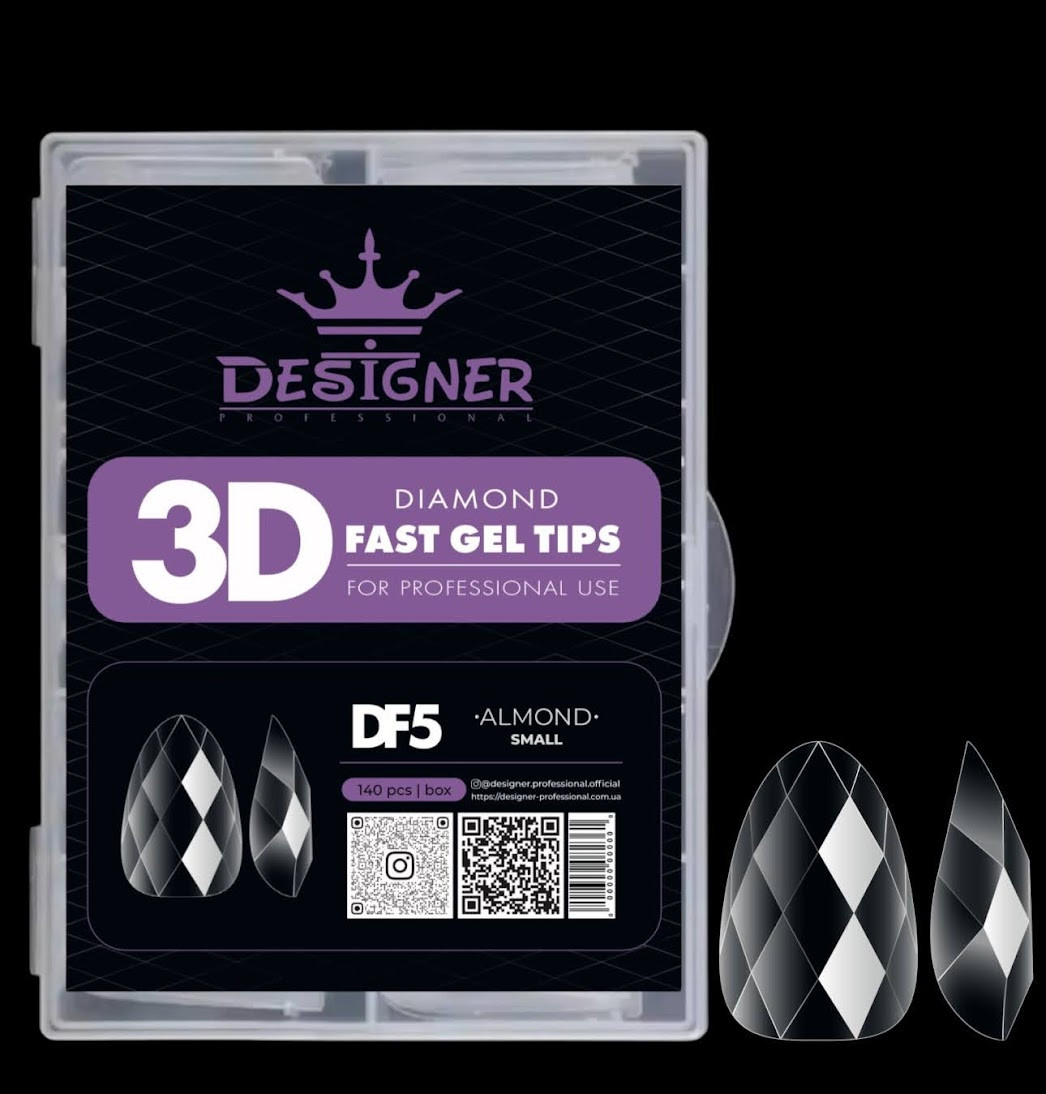 Гелеві типси (120шт), Дизайнер 3D Diamond Fast Gel Tips DF5 Almond small для нарощування нігтів