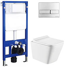 Комплект унітазу з кришкою Koller Trend Rimless + інсталяція Koller Pool з клавішою 3в1 хром (TR-0490-RW/KP-112-001/KP