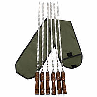 Набір плоских шампурів 6 шт з дерев'яною ручкою в чохлі для шашлику м'яса та овочів 720х12х3 мм