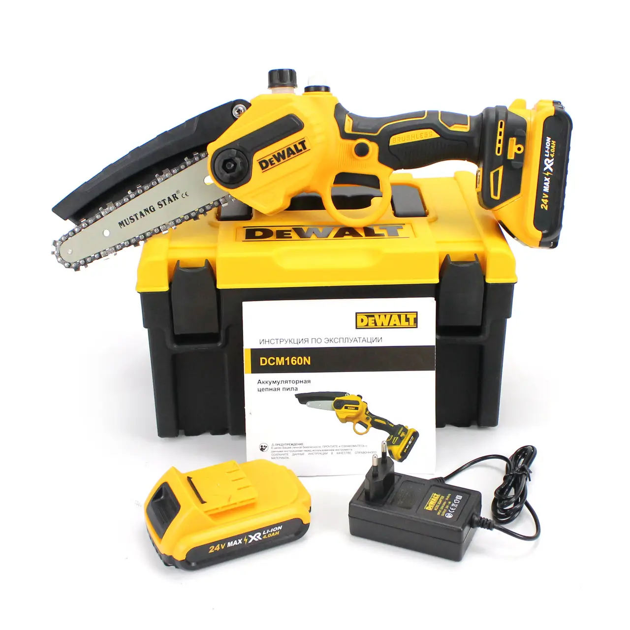 АКБ міні-пила DeWalt DCM160N (24V 4AH) з напівавтоматичною подачею мастила, шина 15 см