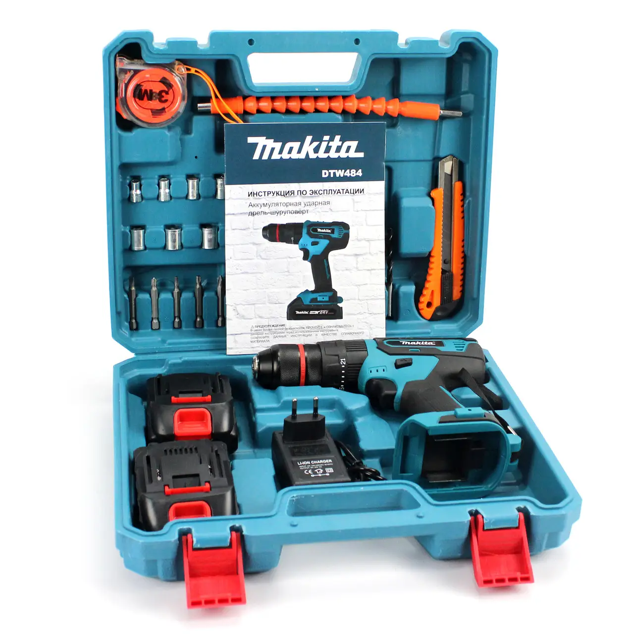 Ударний шуруповерт Makita DTW484 (24V, 5Ah) з набором інструментів