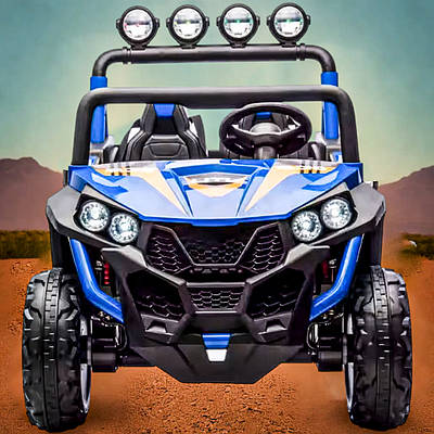 Великий синій електромобіль сафарі для дітей / Радіокерований джип Баггі електрокар з 4 моторами 90W MP3 FM