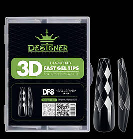 Гелеві типси (120шт), Дизайнер 3D Diamond Fast Gel Tips DF8 Ballerina large для нарощування нігтів