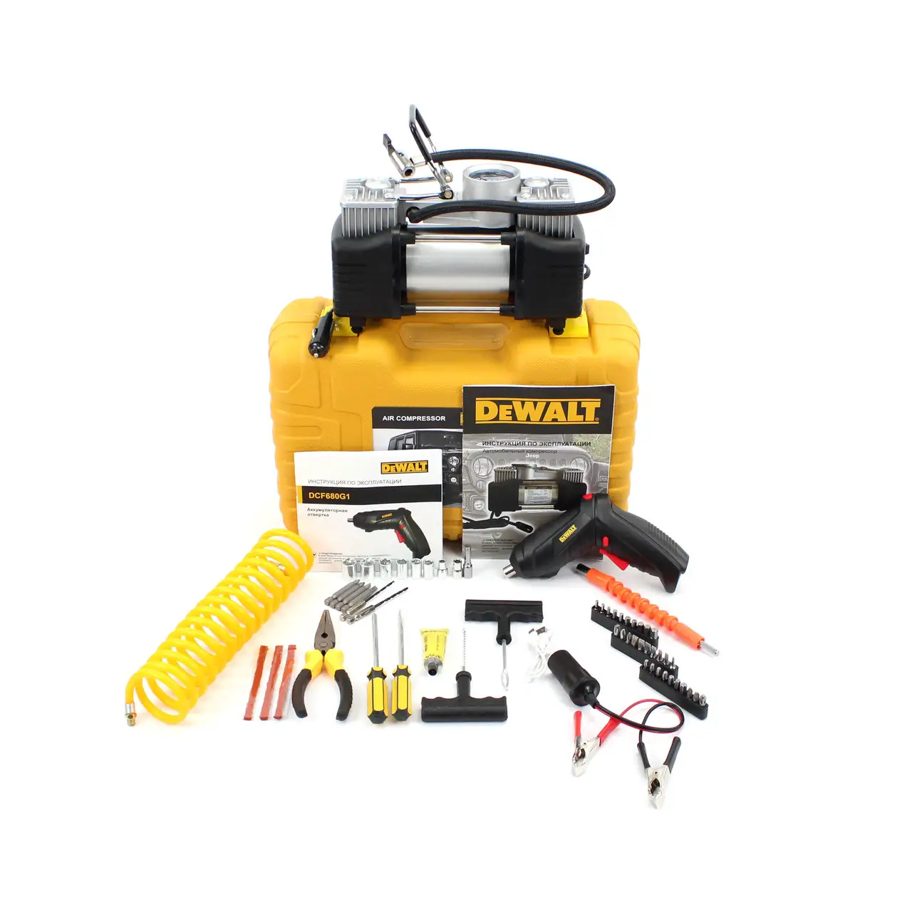 Автомобільний набір 2в1 DeWalt (Компресор 72 л/мін 12V, 30A та викрутка DCF680F1)