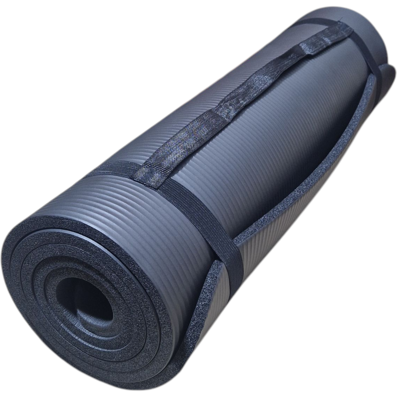 Килимок каучуковий 1800*600*10 мм, для фітнесу та йоги NBR спінений каучук з ремінецем для перенесення, Чорний
