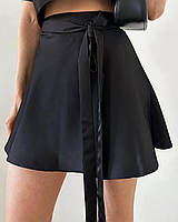 Стильная женская юбка мини на запах шелк SML молоко черный розовый