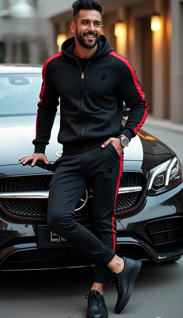 Спортивний чоловічий костюм HD кофта з капюшоном на блискавці чорний еластик