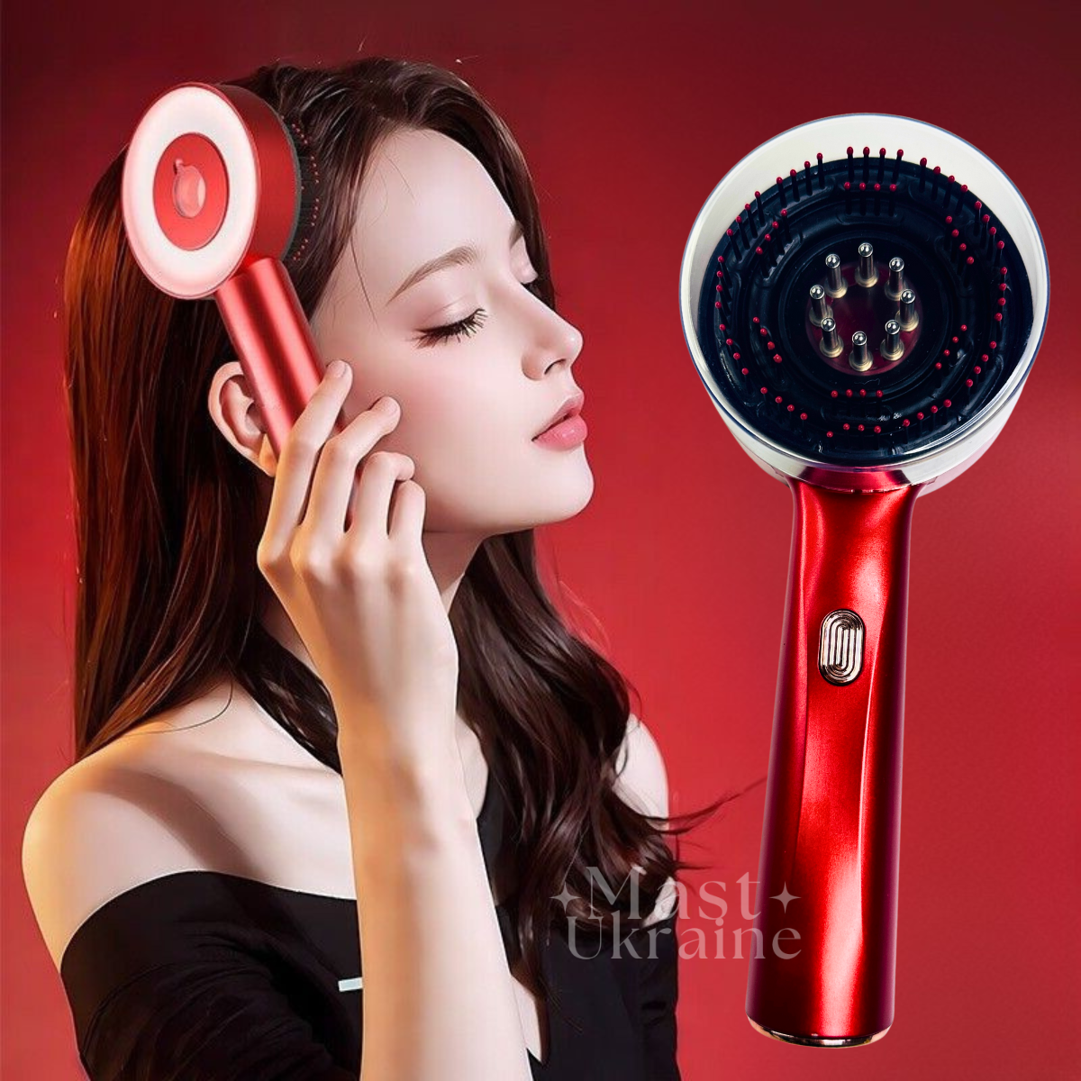 Гребінець масажний електричний для росту волосся 72 зубці, інфрачервоний масажер для шкіри голови Червоний, MNS-54-Red, фото 1