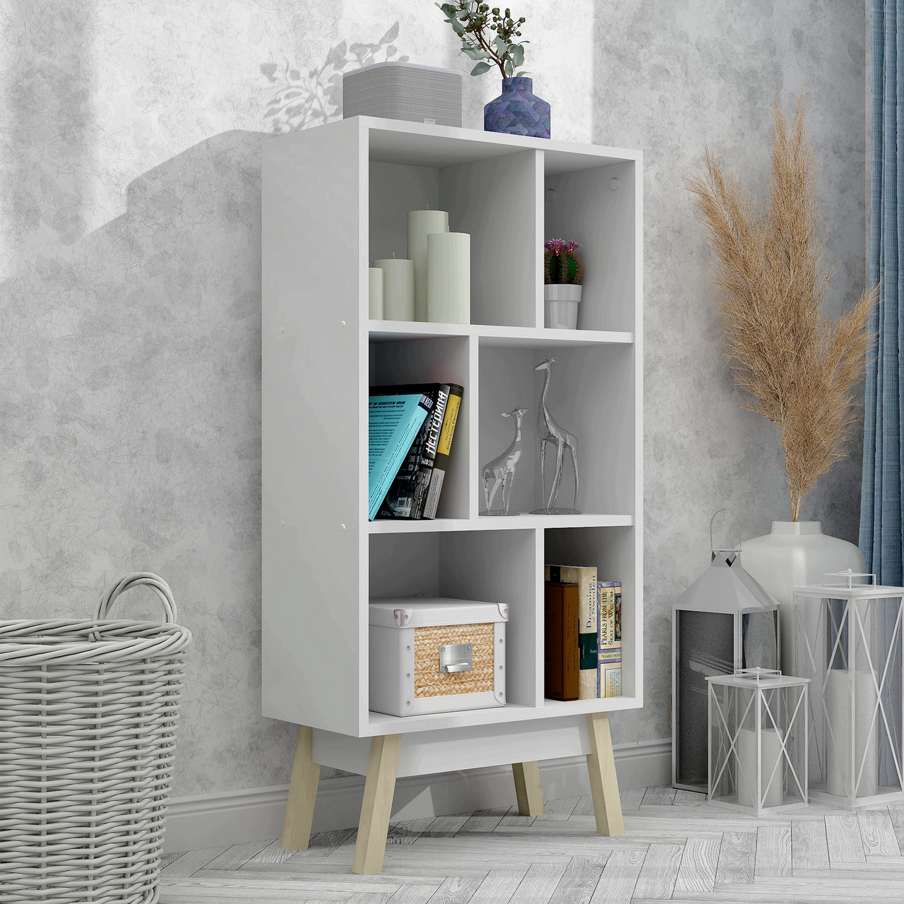 Білий маленький книжковий стелаж вузький у скандинавському стилі для дому у вітальню кімнату 54 см ДСП FLASHNIKA W4