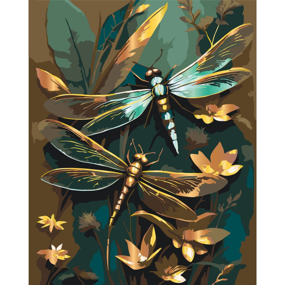 Набір для розпису "Блискучі бабки" з металізованими фарбами 40*50 см