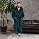 Чоловічий махровий банний халат Туреччина довгий з капюшоном від виробника смарагдовий, Чоловічі халати велсофт, фото 4