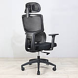 Офісне крісло сітчасте з підголівником Концепт Richman чорне поворотне на коліщатках, фото 3