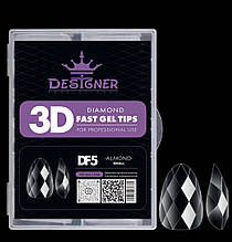 Гелеві типси (120шт), Дизайнер 3D Diamond Fast Gel Tips DF5 Almond small для нарощування нігтів