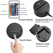 Lightzz 3D Gamepad Night Light, ігрова консоль Illusion Lamp з пультом дистанційного керування + Touch 16 ц, фото 3