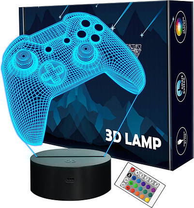 Lightzz 3D Gamepad Night Light, ігрова консоль Illusion Lamp з пультом дистанційного керування + Touch 16 ц, фото 1