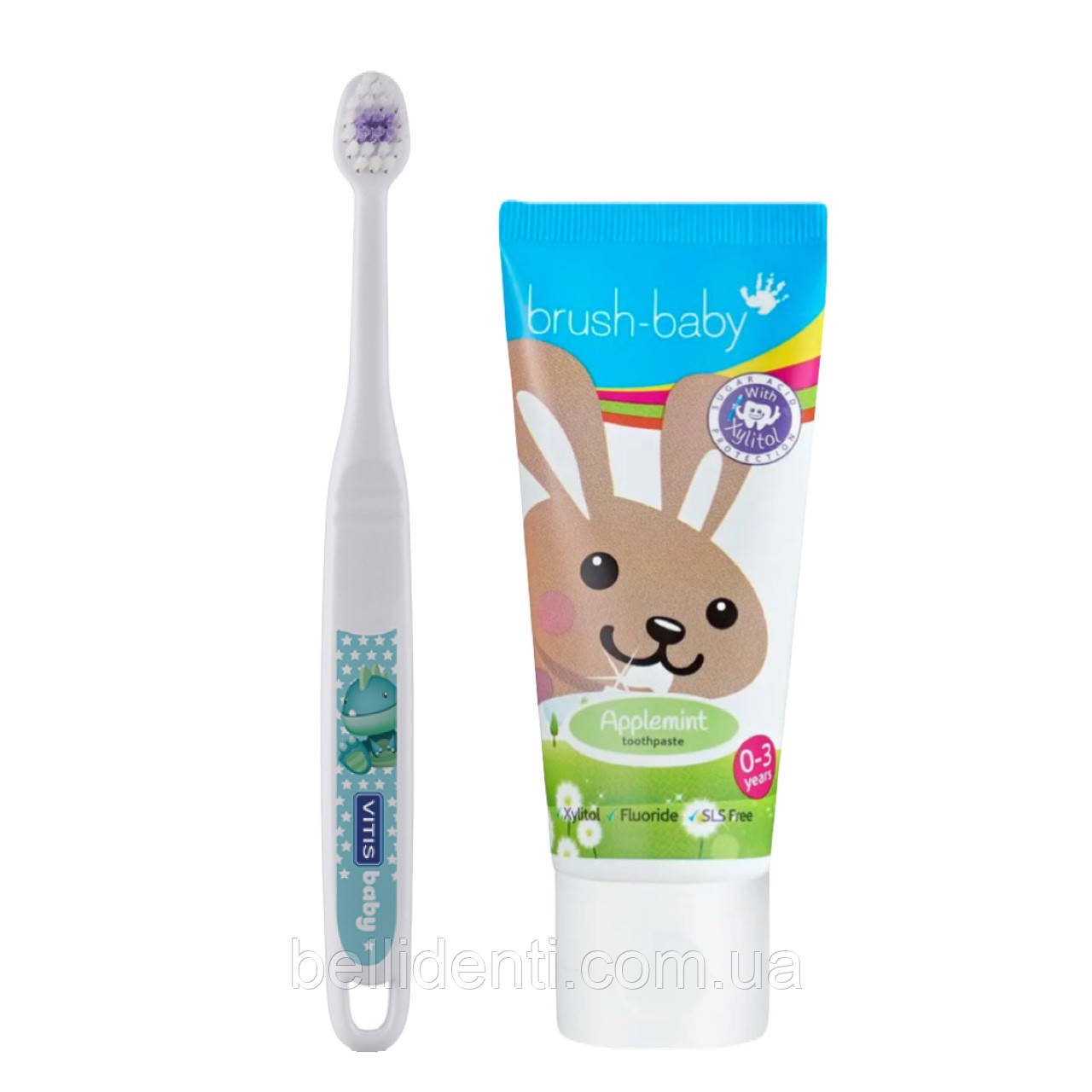 Набір для дітей віком від 0 до 3 років (зубна паста Brush-Baby 50 мл+зубна щітка Vitis)