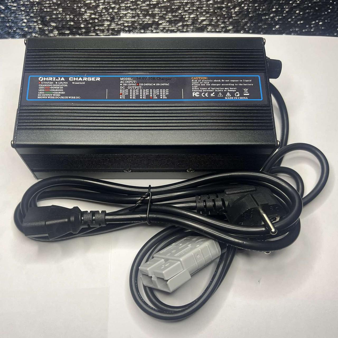 Зарядний пристрій OHRIJA DC 54.6V 10а (48V Li-ion) + Anderson 50А CC/CV алюмінієвий корпус