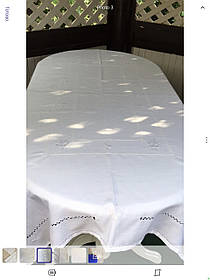 Скатертина біла Прямокутна  вишита на льоні "Білі квіти" 180*140 см