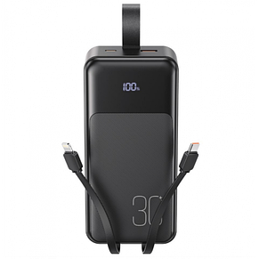Зовнішній акумулятор Power bank XO PR250 30000 mAh PD20W+QC22.5W зі швидким заряджанням, дисплеєм і кабелями, фото 1