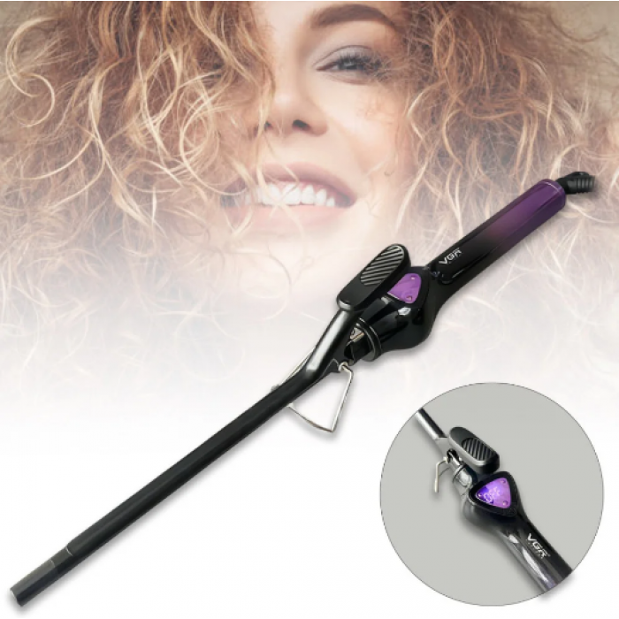 Плойка для афро-кудрей тонка діаметром 10 мм із затискачем і дисплеєм VGR V-573 для завивання волосся