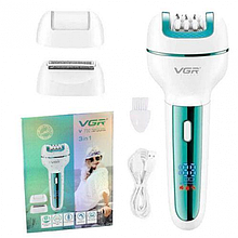 Епілятор для обличчя і тіла VGR V-732 3 в 1 електробритва, епілятор, шліфування ступень, бездротова Зелена