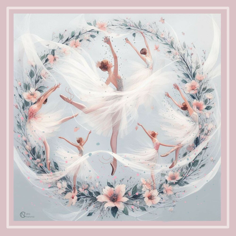 Хустка жіноча дизайнерська шовкова з принтом Балерини 90×90 NATA CHARIVNA MKNC301226, фото 1