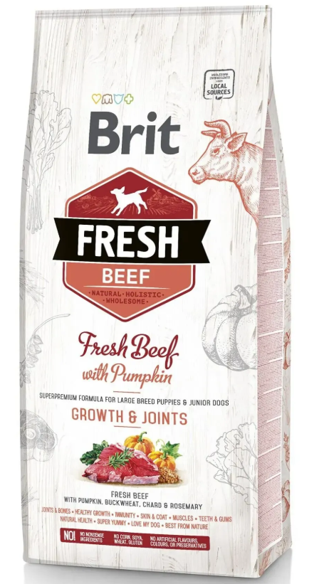 Корм сухий Brit Fresh Beef Puppy Large для цуценят та молодих собак великих порід з яловичиною 12 кг