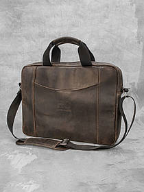 Сумка для ноутбука FAMK з натуральної шкіри crazy horse, Коричневий