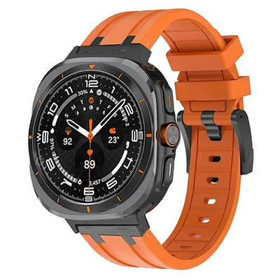 Силіконовий на класичній застібці ремінець для Samsung Galaxy Watch Ultra 47 mm чорно-помаранчевий