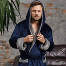 Готельний чоловічий махровий турецький довгий халат з капюшоном, Халати банні чоловічі, фото 2