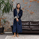 Готельний чоловічий махровий турецький довгий халат з капюшоном, Халати банні чоловічі, фото 4