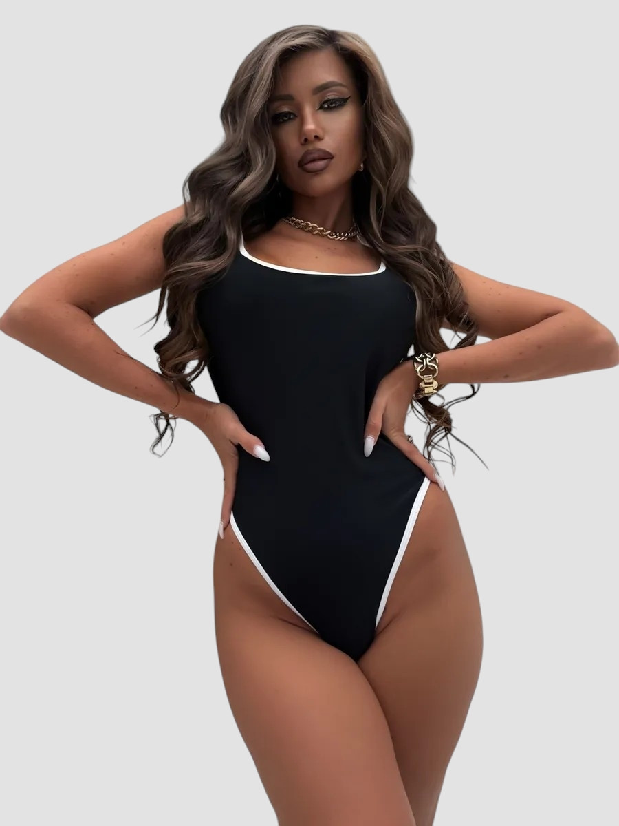 Цілісний купальник рубчик Fuba 25803 чорний-білий на 42 44 46 48 50 розмір