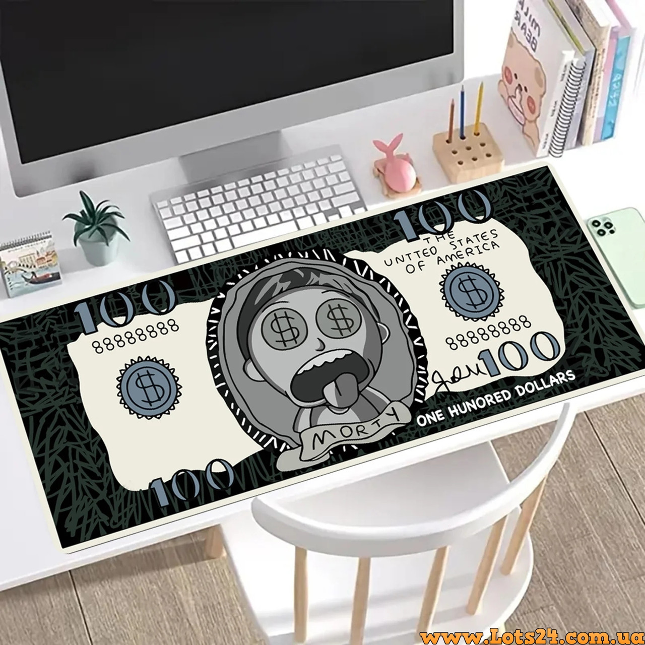 Килимок для мишки Рік і Морті 100$ XXL великий комп'ютерний килимок сто доларів ігровий поверхня Rick and Morty 900*400мм