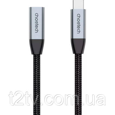 Дата кабель USB-C 3.1 AM/AF 2.0m 10Gbps 100W nylon braid Choetech (XCC-1039-CA-GY)