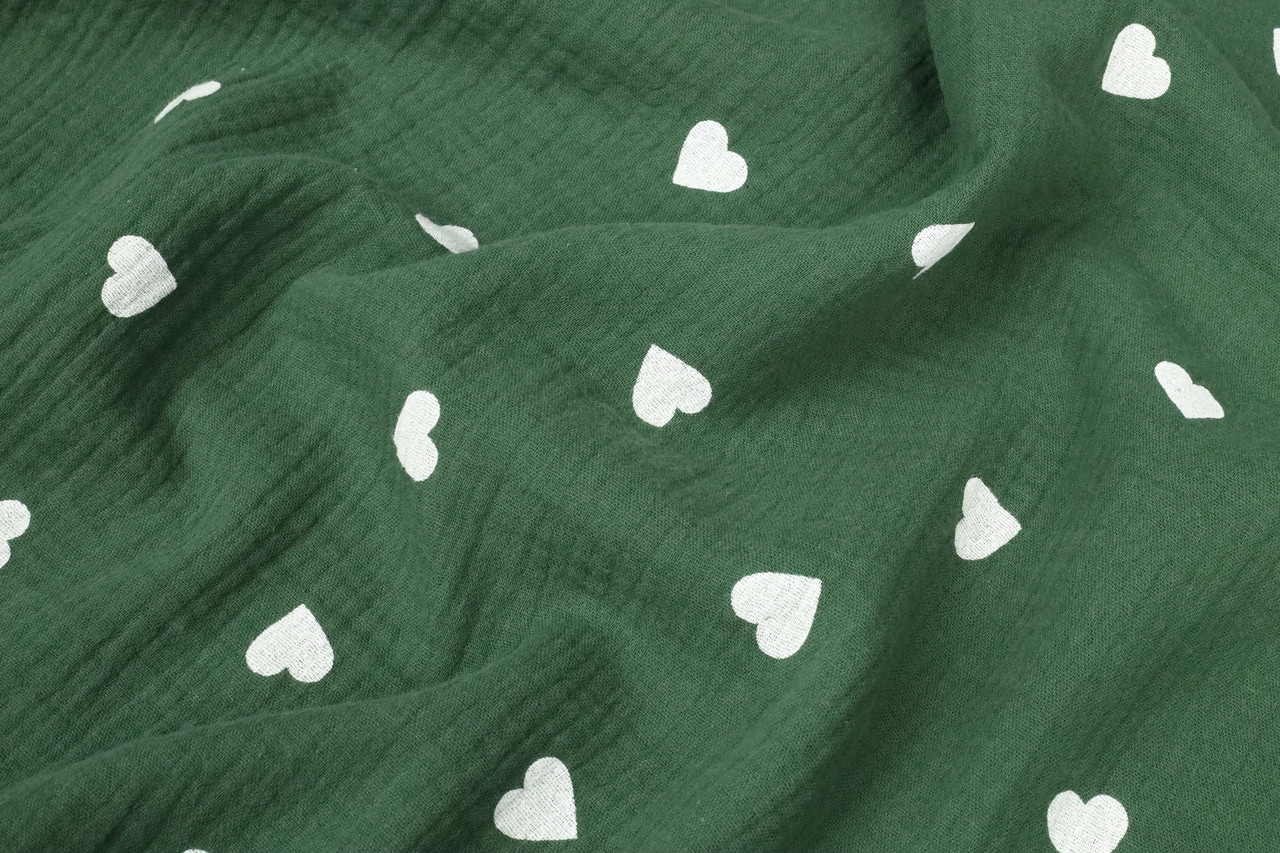 Муслін жатка Сердечка на зеленому 135 см